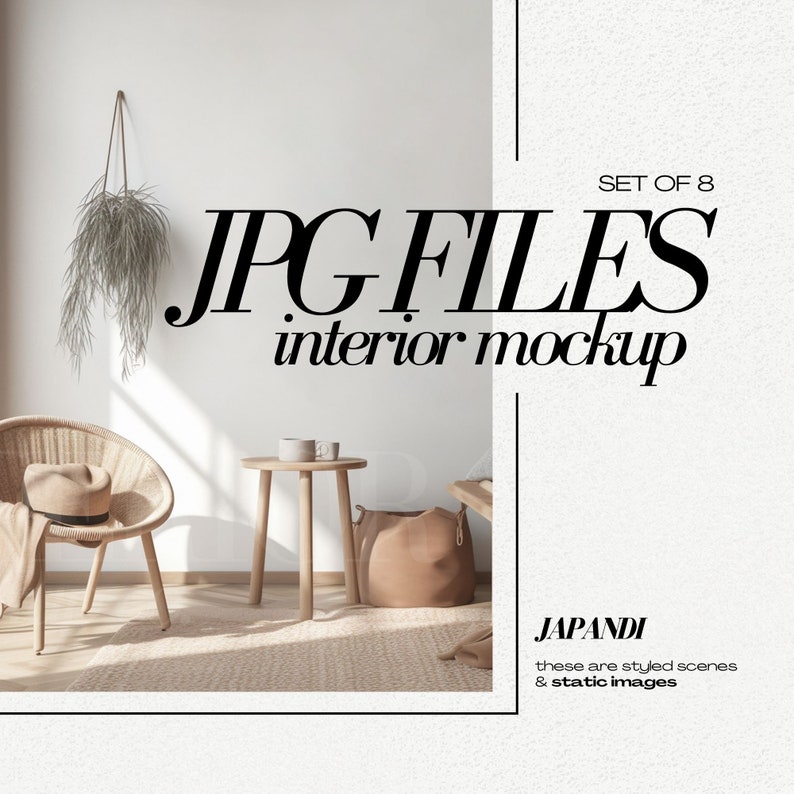 Blank Wall Mock Ups for Art, Japandi Style Home Interior Mockup Bundle Boho Room