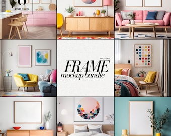 Colorful Frame Mockup Bundle Bright Modern Interior Decor Colourful Wall Art Frames PSD