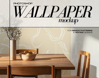 PSD Wallpaper Mockup Dining Room Interior Wall Covering Mock Up for Repeat Patterns