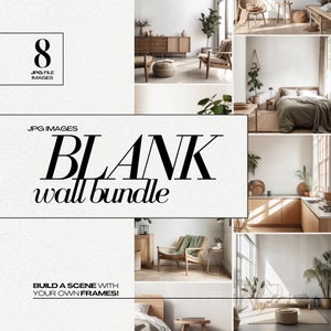 Blank Wall Stock Image Bundle for Art, Japandi Style Home Interior JPG Photo Mockup 3D Render
