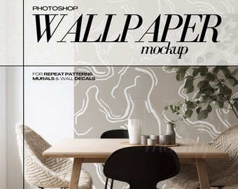 PSD Wallpaper Mockup Modern Dining Room Interior Wall Decal and Mural Mockups for Repeat Patterns