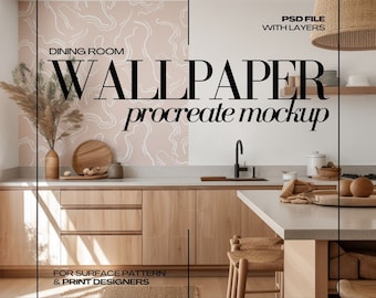 Procreate Wallpaper Mockup Boho Kitchen Interior Wall Decal and Mural Mockups for Repeat Patterns