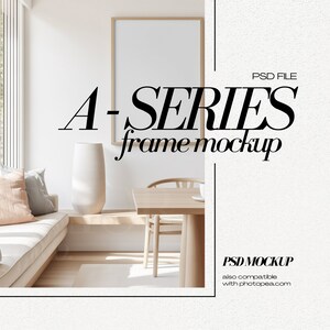 DIN A1 Frame Mockup PSD Vertical Frames Mock up for Art Contemporary Interior Scene Dining Room