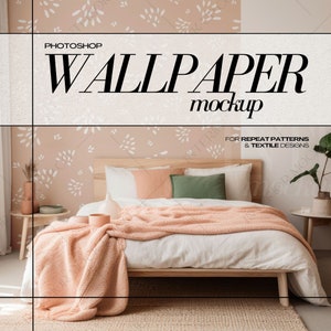 PSD Wallpaper Mockup Boho Bedroom Interior Mock Up for Wall Covering Surface Pattern Design