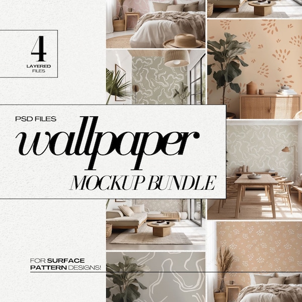 PSD Wallpaper Mockup Bundle Boho Interior Mock Up for Surface Pattern Design