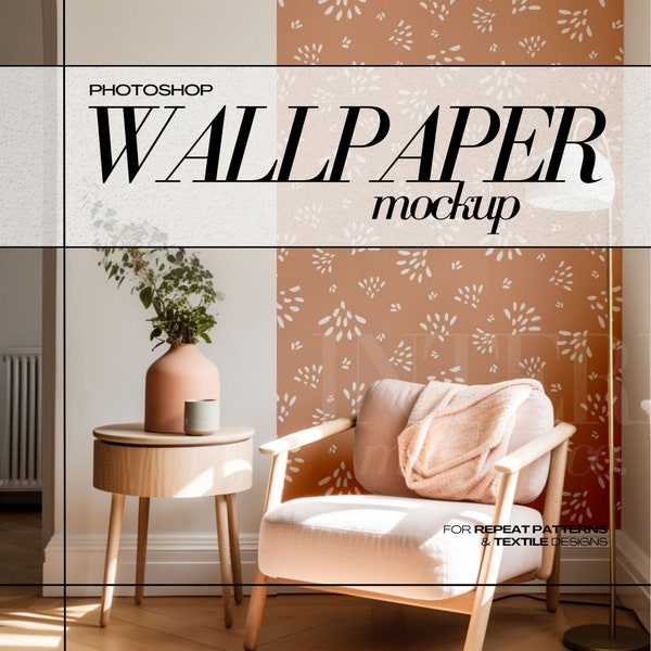 PSD Wallpaper Mockup Interior Wall Covering Procreate Mock Up PSD Surface Pattern Design