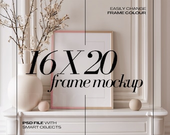 16x20 Frame Mockup PSD Coquette Room Decor 4x5 Colorful Leaning Frames Mock Up Parisian Style