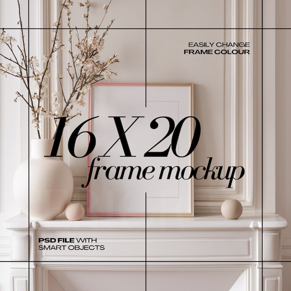 16x20 Frame Mockup PSD Coquette Room Decor 4x5 Colorful Leaning Frames Mock Up Parisian Style