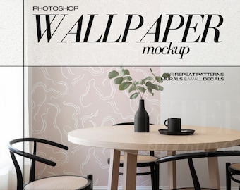 PSD Wallpaper Mockup Minimalist Dining Room Interior Wall Decal and Mural Mockups for Repeat Patterns