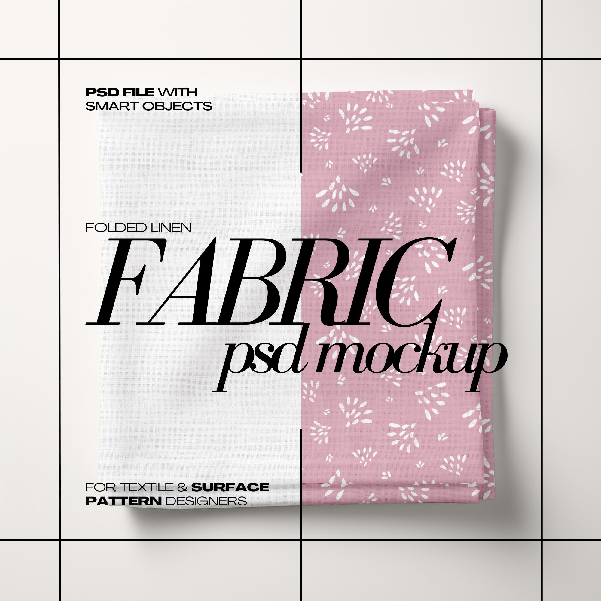 Folded Fabric Mockup PSD Linen Mockups for Textile Designer - AOP Cotton Swatch for Seamless Pattern Mock Up