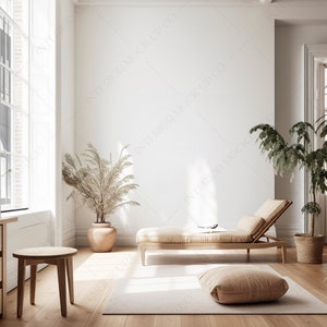 Neutral Blank Wall Art Mockup Interior Living Room Mock Up Lounge Stock Image Empty Wall Boho
