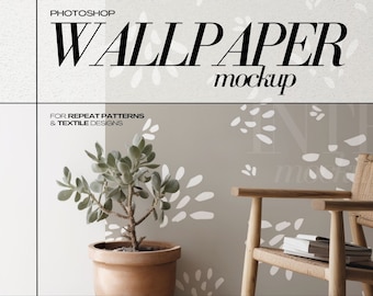 Maqueta PSD de papel tapiz estilo boho para pared interior, ideal para diseño de patrones de superficie.