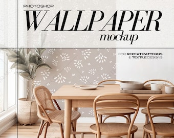 PSD Wallpaper Mockup Boho Interior Dining Room Mock Up for Surface Pattern Design
