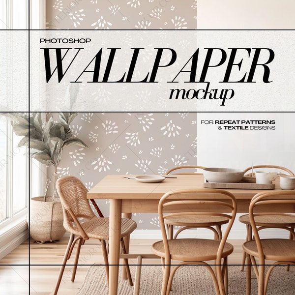 PSD Wallpaper Mockup Boho Interior Dining Room Mock Up for Surface Pattern Design