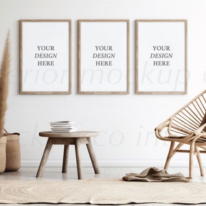 Set of 3 frames PSD mockup for wall art printables 20x30 frame mockup wood