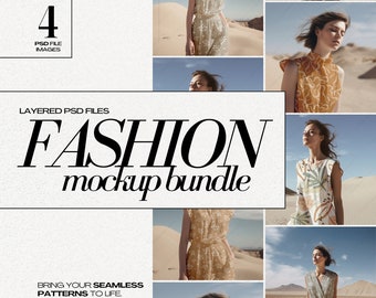 PSD Fashion AOP Mockup Bundle for Seamless Surface Patterns Textile Mock Ups