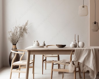 Boho Blank Wall Art Mockup Modern Dining Room Stock Image Wooden Furniture Empty Walls