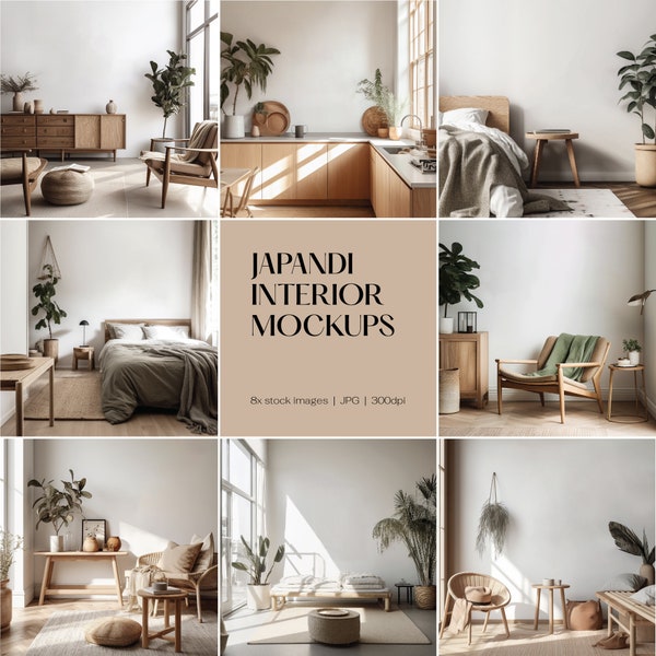 Japandi Home Interior Mockup Bundle Blank Wall Room Minimalist Stock Image Background