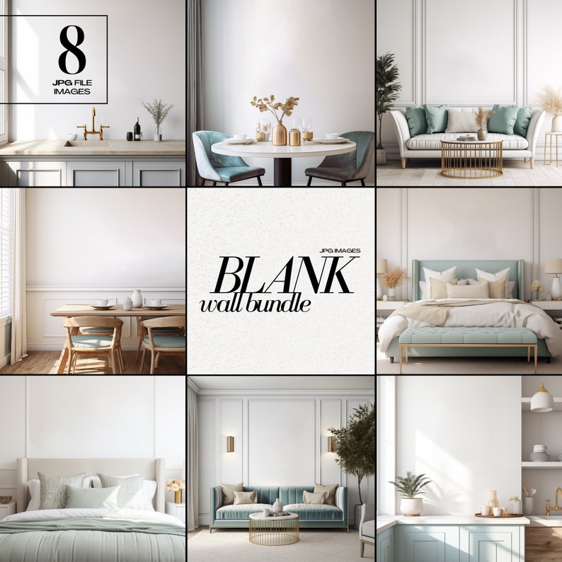 Luxe Blank Wall Mockup Bundle JPG Interior Mockups Stock Photo with Blank Room Background