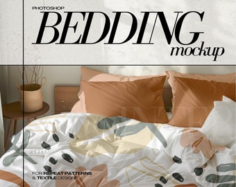 PSD Bedding Mockup Duvet Cover for Bed, Boho Interior Pattern Mockups for Bedroom