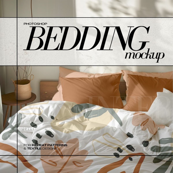 PSD Bedding Mockup Duvet Cover for Bed, Boho Interior Pattern Mockups for Bedroom