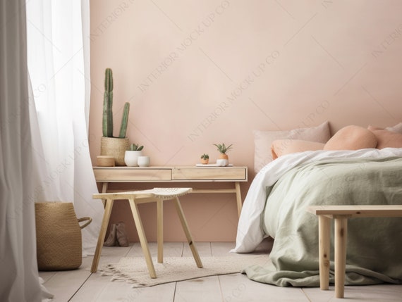 Pink Bedroom Blank Wall Art Home Interior Mockup Styled Room Stock Image Magazine 3d Render