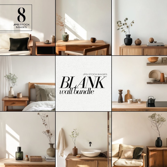 Blank Wall Mockup Bundle JPG Modern Interior Room Mock up Neutral Empty Walls Stock Image Background