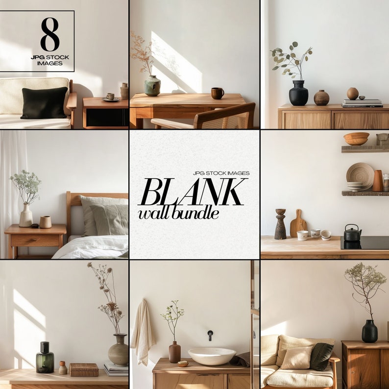 Blank Wall Mockup Bundle JPG Modern Interior Room Mock up Neutral Empty Walls Stock Image Background