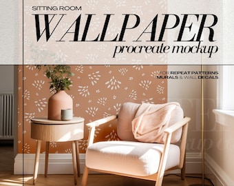 PROCREATE Wallpaper Mockup Interior Wall Covering Mock Up PSD Surface Pattern Design