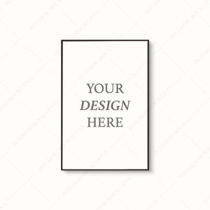 May include: A rectangular black framed art print with the text "YOUR DESIGN HERE" in a serif font. The print is centered on a white background, ideal for showcasing artwork or designs. The frame is a thin, modern style.