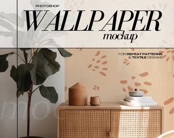 Maqueta de papel tapiz Maqueta de interior boho para revestimiento de paredes Diseño de patrón de superficie PSD
