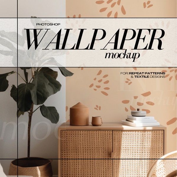 Wallpaper Mockup Boho Interior Mock Up for Wall Covering PSD Surface Pattern Design