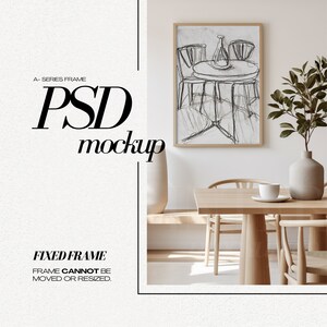 DIN A1 Frame Mockup PSD Vertical Frames Mock up for Art Contemporary Interior Scene Dining Room