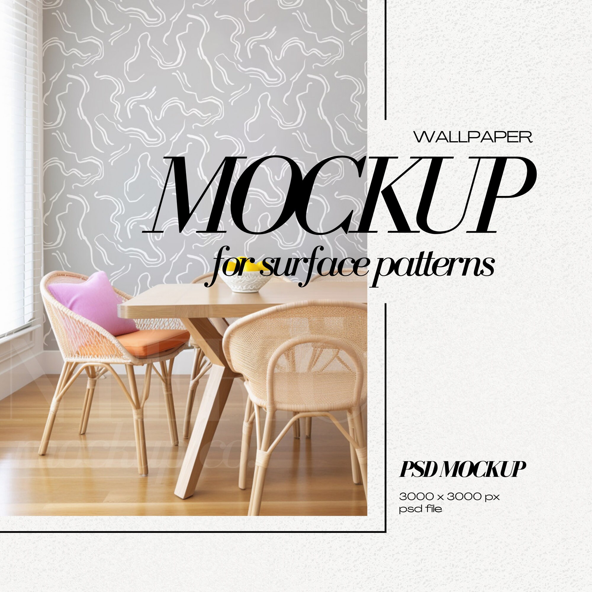 PSD Wallpaper Mockup Colorful Dining Interior Mock up for Wall Covering ...