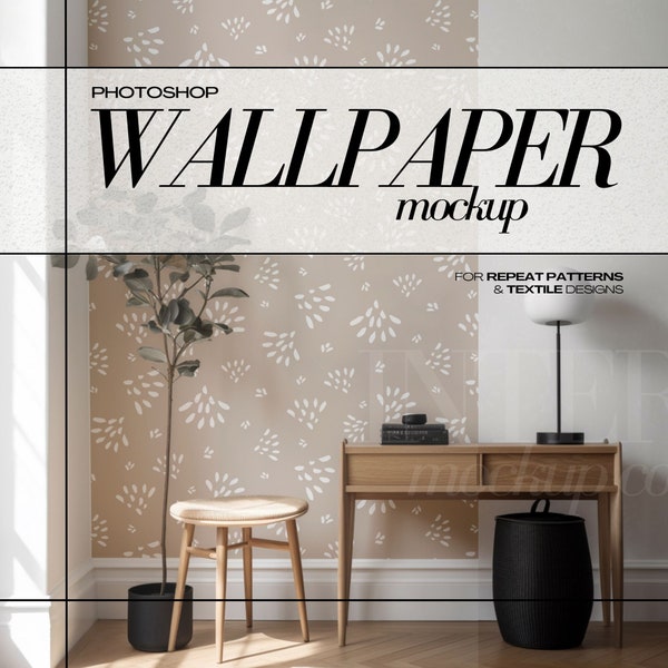 PSD Wallpaper Mockup Modern Interior Wall Home Office Mock Up for Surface Pattern Design