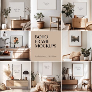 Boho Mockup Frame Bundle Modern Interior Square Art Template Neutral Poster Modern Living Room