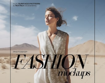 PSD Fashion Mockup Apparel Campaign Style, Realistic Template for Textile Designer Clothing Mock ups Surface Pattern