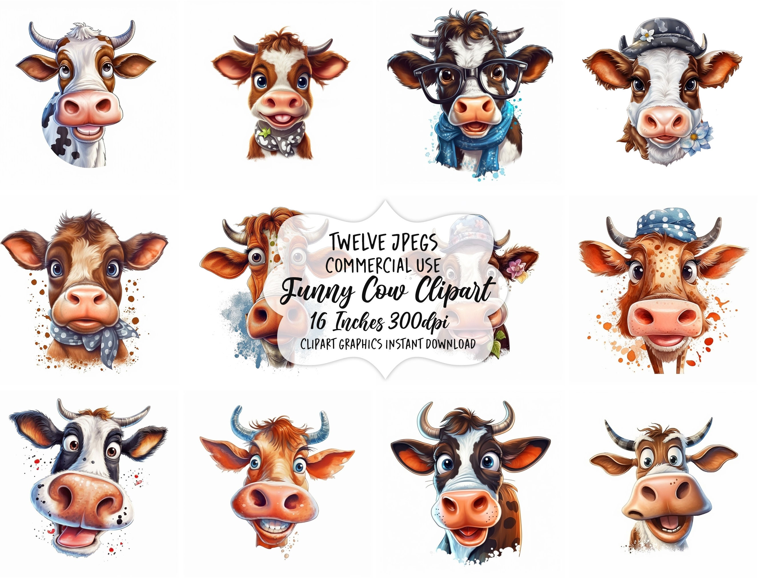 Funny Cow Clipart Cute Animals Clip Art Funny Cow Face Clip - Etsy