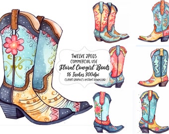 Cowboy Boots Clipart, Cowgirl Clip Art, Watercolor Western Clipart, Wild West, Printable Art, Instant Download, Commercial Use, Print Images