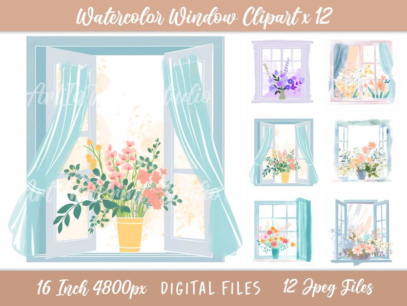 Window Watercolor Clipart, Window Clipart, Spring Windows, Commercial ...