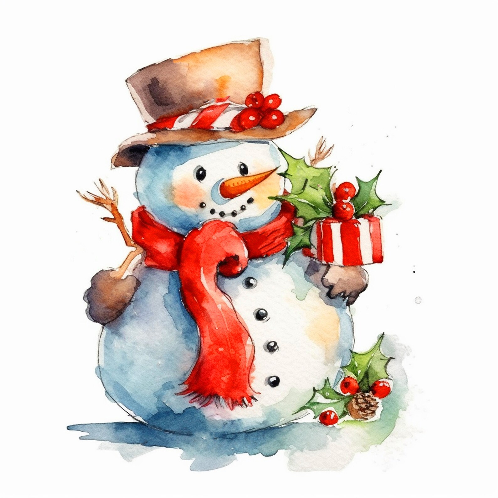 Cute Snowman Clipart, Christmas Clip Art, Watercolor Graphics, Winter ...