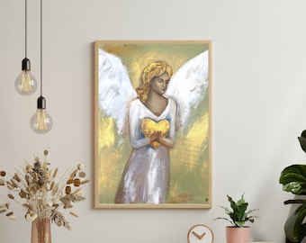 angel heart, angel art, original art, original art painting,  angel paintings, angel artworks, canvas wall art, spiritual gifts