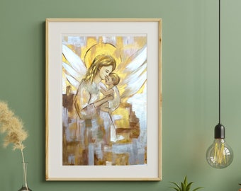 guardian angel, guardian angel art, original painting, spiritual art, angel art, mothersday gifts,