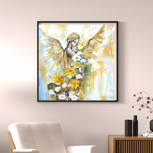 Angel Child Mother Love Framed Painting Canvas Wall Art | Stretched Canvas Acrylic Wall Decor Gift | Memorial Mother Love Original Art Print