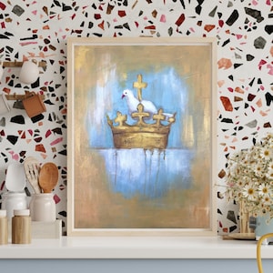 Christian Giclee God Dove Holy Spirit Art Prints | Trinity Original Art Prints for Home Decor | Christian Baptism Nursery Art Prints