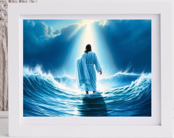Jesus Walking On water | Divine Prints | Heavenly Art Prints | Son of God Art |Savior Prints | Faithful Prints | Bible Art Prints |Printable
