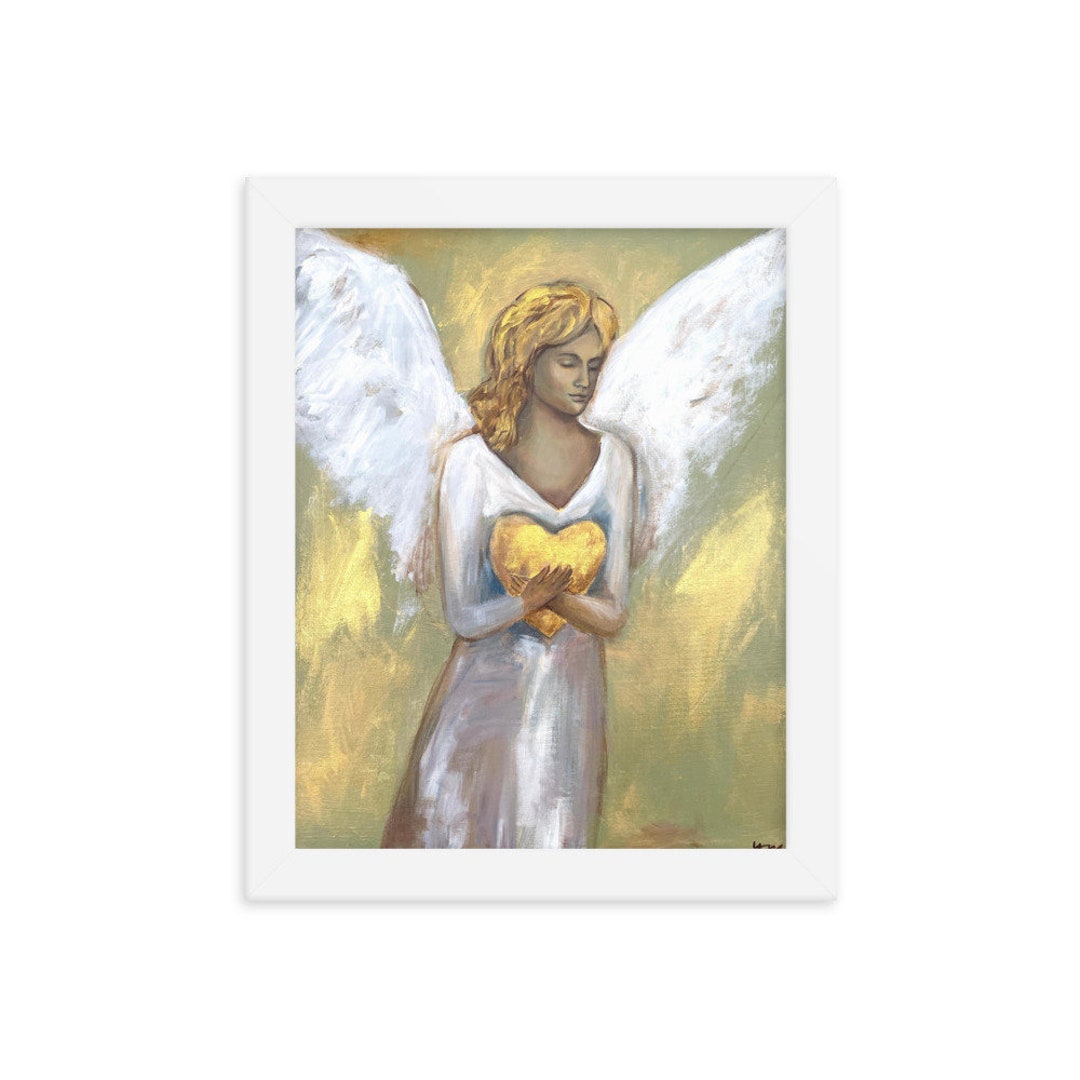 Spiritual Angel Framed Painting Prints Minimalist Handmade Angel Wall