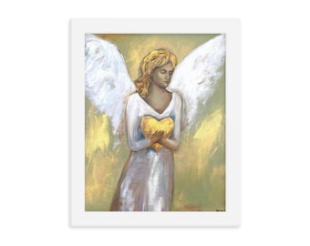 Spiritual Angel Framed Painting Prints | Minimalist Handmade Angel Wall Art for Home Décor | Unique Abstract Guardian Angel Print