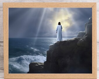 Jesus Standing on a cliff |Heavenly Art Prints |Son of God Art |Savior Prints |Faithful Prints |Bible Art Prints |Canva Prints |Printable