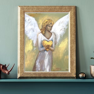 Guardian Angel Heart Painting Prints Art | Handmade Spiritual Angel Print for Gift | Minimalist Unique Wall Art for Home Décor